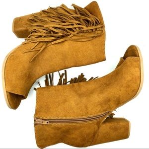 Big Buddha | Camel Peep-toe Fringe Booties